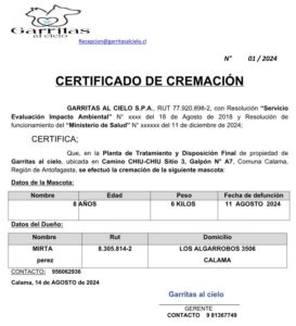 certificado de cremación